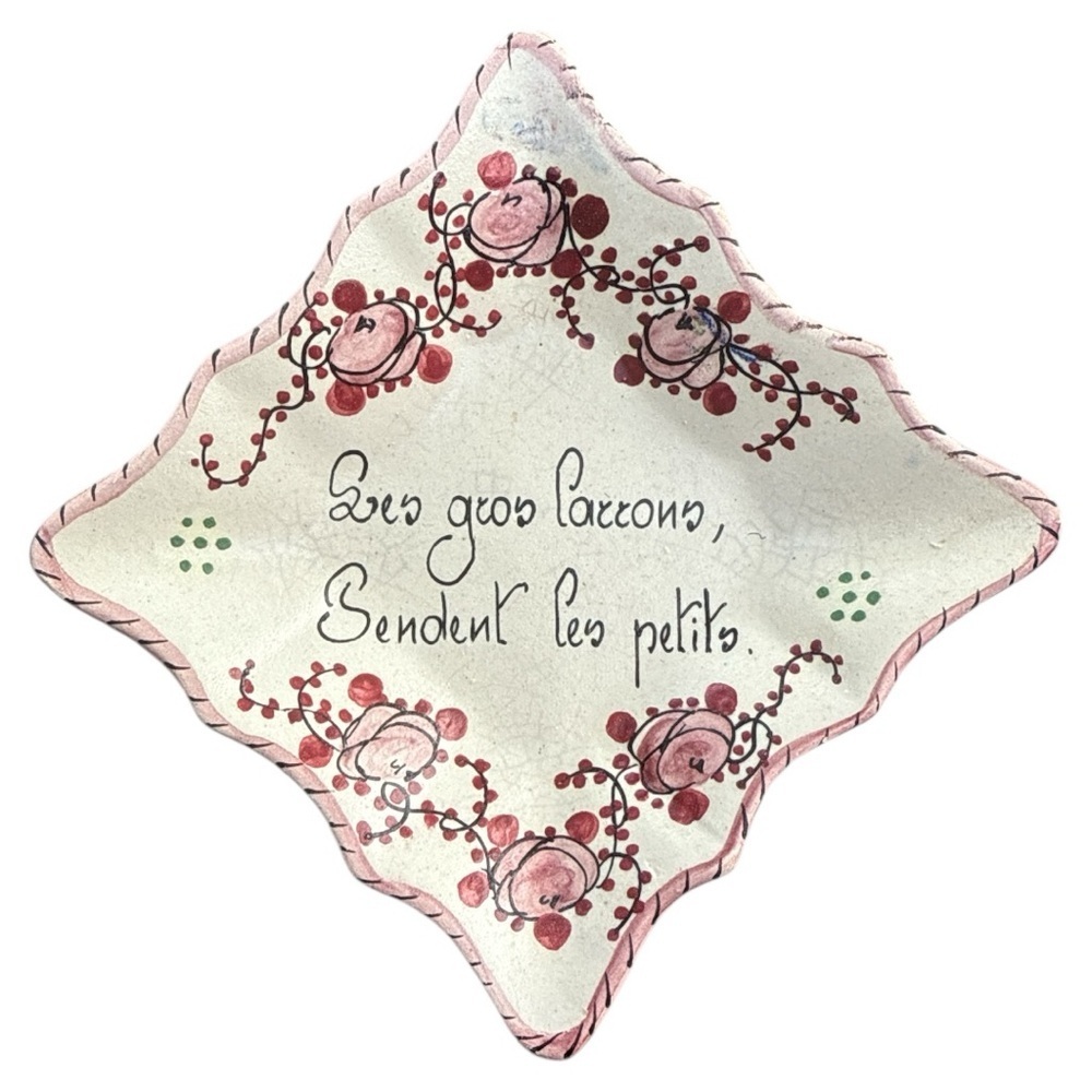 Vintage French hand painted ceramic ring trinket dish